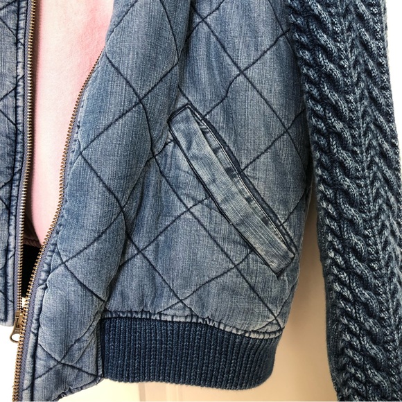 Blue bomber jacket with knitted sleeves - Picture 5 of 11